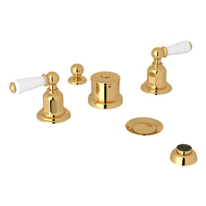 Edwardian Five-Hole Bidet Faucet with Lever or Cross Handles - English Gold with Metal Lever Handle | Model Number: U.3960L-EG - Product Knockout