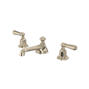 Edwardian Low Level Spout Widespread Bathroom Faucet - Satin Nickel with Metal Lever Handle | Model Number: U.3705L-STN-2 - Product Knockout