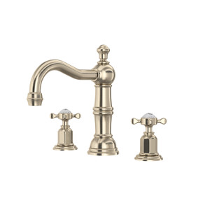 Edwardian Column Spout Widespread Bathroom Faucet - Satin Nickel with Cross Handle | Model Number: U.3721X-STN-2 - Product Knockout