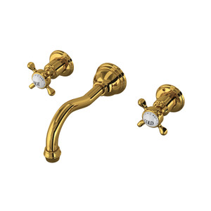Edwardian Wall Mount Column Spout Bathroom Faucet - Unlacquered Brass with Cross Handle | Model Number: U.3791X-ULB/TO-2 - Product Knockout