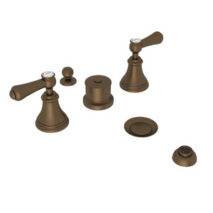 Georgian Era Five-Hole Bidet Faucet with Lever or Cross Handles - English Bronze with White Porcelain Lever Handle | Model Number: U.3970LSP-EB - Product Knockout