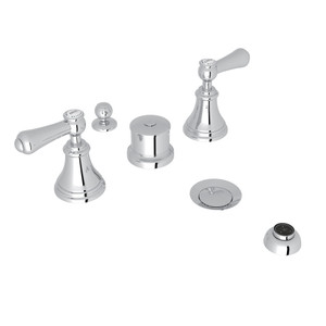 Georgian Era Five-Hole Bidet Faucet with Lever or Cross Handles - Polished Chrome with White Porcelain Lever Handle | Model Number: U.3970LSP-APC - Product Knockout