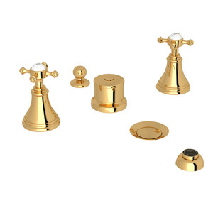 Georgian Era Five-Hole Bidet Faucet with Lever or Cross Handles - English Gold with Cross Handle | Model Number: U.3971X-EG - Product Knockout