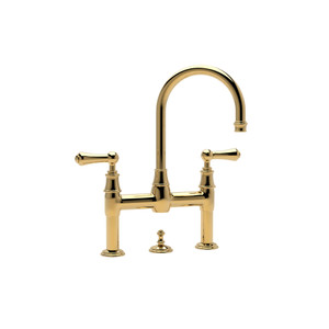 Georgian Era Deck Mount Bathroom Bridge Faucet - English Gold with Metal Lever Handle | Model Number: U.3708LS-EG-2 - Product Knockout