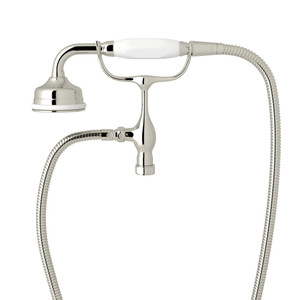 Edwardian Handshower and Cradle - Polished Nickel with White Porcelain Lever Handle | Model Number: U.5380PN - Product Knockout