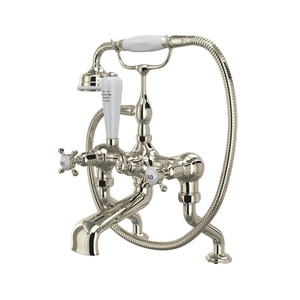 Edwardian Exposed Deck Mount Tub Filler with Handshower - Polished Nickel with Cross Handle | Model Number: U.3501X/1-PN - Product Knockout