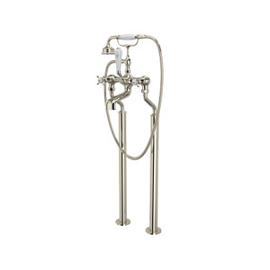 Edwardian Exposed Floor Mount Tub Filler with Handshower - Polished Nickel with Cross Handle | Model Number: U.3521X/1-PN - Product Knockout