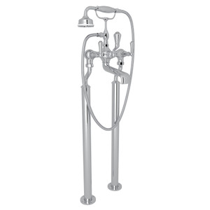 Georgian Era Exposed Floor Mount Tub Filler with Handshower - Polished Chrome with Metal Lever Handle | Model Number: U.3012LS/1-APC - Product Knockout