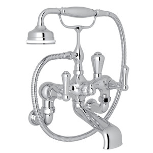 Georgian Era Exposed Wall Mount Tub Filler with Handshower - Polished Chrome with Metal Lever Handle | Model Number: U.3006LS/1-APC - Product Knockout