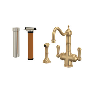 DISCONTINUED Edwardian™ Two Handle Filter Kitchen Faucet Kit With Side Spray - Satin English Gold | Model Number: U.KIT1570LS-SEG-2