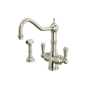 Edwardian Filtration 2-Lever Kitchen Faucet with Sidespray - Polished Nickel with Metal Lever Handle | Model Number: U.1570LS-PN-2 - Product Knockout