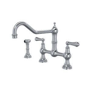 DISCONTINUED Edwardian™ Extended Spout Bridge Kitchen Faucet With Side Spray - Polished Chrome | Model Number: U.4764L-APC-2