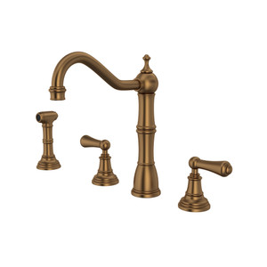 Edwardian 4-Hole Kitchen Faucet with Sidespray - English Bronze with Metal Lever Handle | Model Number: U.4776L-EB-2 - Product Knockout