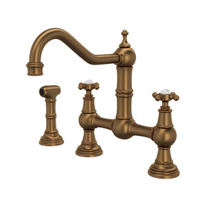 Edwardian Bridge Kitchen Faucet with Sidespray - English Bronze with Cross Handle | Model Number: U.4755X-EB-2 - Product Knockout