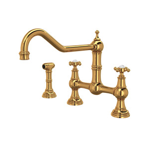 Edwardian Bridge Kitchen Faucet with Sidespray - English Gold with Cross Handle | Model Number: U.4763X-EG-2 - Product Knockout
