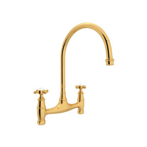 Georgian Era Bridge Kitchen Faucet - English Gold with Cross Handle | Model Number: U.4790X-EG-2 - Product Knockout