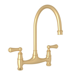 Georgian Era Bridge Kitchen Faucet - Satin English Gold with Metal Lever Handle | Model Number: U.4791L-SEG-2 - Product Knockout