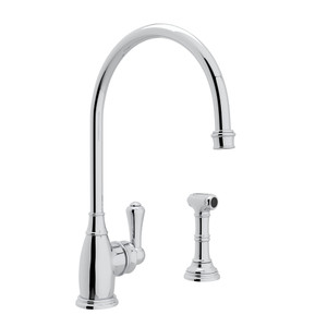 Georgian Era Single Lever Single Hole Kitchen Faucet with Sidespray - Polished Chrome with Metal Lever Handle | Model Number: U.4702APC-2 - Product Knockout