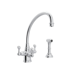 Georgian Era 3-Lever Kitchen Faucet with Sidespray - Polished Chrome with Metal Lever Handle | Model Number: U.1520LS-APC-2 - Product Knockout