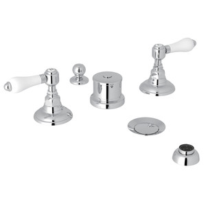 Five Hole Bidet Faucet - Polished Chrome with White Porcelain Lever Handle | Model Number: A1460LPAPC - Product Knockout