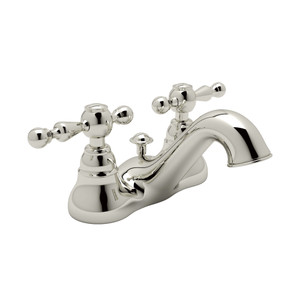Arcana 4 Inch Centerset Bathroom Faucet - Polished Nickel with Ornate Metal Lever Handle | Model Number: AC95L-PN-2 - Product Knockout