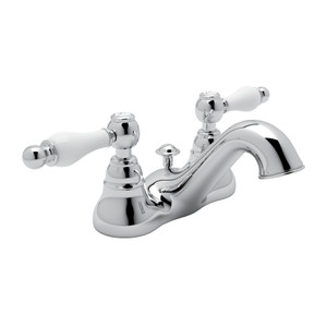 Arcana 4 Inch Centerset Bathroom Faucet - Polished Chrome with Ornate White Porcelain Lever Handle | Model Number: AC95OP-APC-2 - Product Knockout