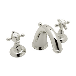 San Julio C-Spout Widespread Bathroom Faucet - Polished Nickel with Cross Handle | Model Number: A2108XMPN-2 - Product Knockout