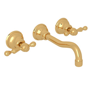 Arcana Wall Mount Widespread Bathroom Faucet - Italian Brass with Ornate Metal Lever Handle | Model Number: AC351L-IB/TO-2 - Product Knockout