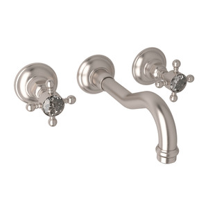 Acqui Wall Mount Widespread Bathroom Faucet - Satin Nickel with Crystal Cross Handle | Model Number: A1477XCSTNTO-2 - Product Knockout