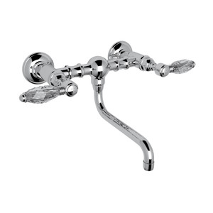 Acqui Wall Mount Bridge Bathroom Faucet - Polished Chrome with Crystal Metal Lever Handle | Model Number: A1405/44LCAPC-2 - Product Knockout