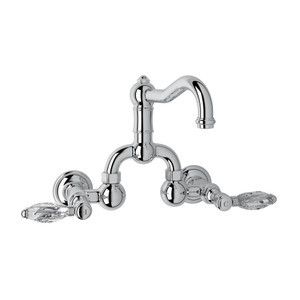 Acqui Wall Mount Bridge Bathroom Faucet - Polished Chrome with Crystal Metal Lever Handle | Model Number: A1418LCAPC-2 - Product Knockout
