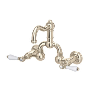 DISCONTINUED Acqui® Wall Mount Bridge Lavatory Faucet With Column Spout - Satin Nickel | Model Number: A1418LPSTN-2