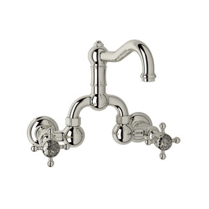Acqui Wall Mount Bridge Bathroom Faucet - Polished Nickel with Crystal Cross Handle | Model Number: A1418XCPN-2 - Product Knockout