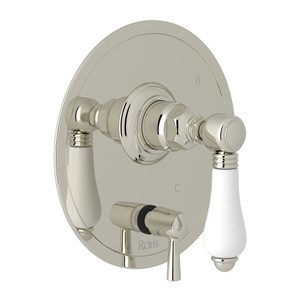Pressure Balance Trim with Diverter - Polished Nickel with White Porcelain Lever Handle | Model Number: A2410NLPPN - Product Knockout