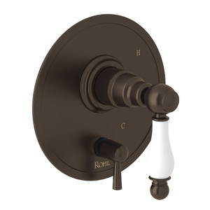 Arcana Pressure Balance Trim with Diverter - Tuscan Brass with Ornate White Porcelain Lever Handle | Model Number: AC210NOP-TCB - Product Knockout