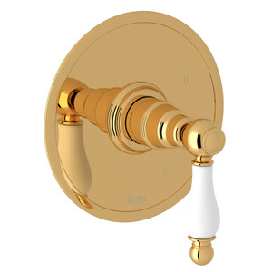 Arcana Pressure Balance Trim without Diverter - Italian Brass with Ornate White Porcelain Lever Handle | Model Number: AC110OP-IB - Product Knockout