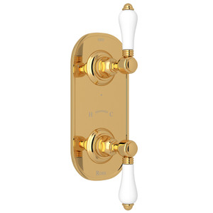 1/2 Inch Thermostatic and Diverter Control Trim - Italian Brass with White Porcelain Lever Handle | Model Number: A4964LPIB - Product Knockout