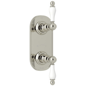 Arcana 1/2 Inch Thermostatic and Diverter Control Trim - Polished Nickel with Ornate White Porcelain Lever Handle | Model Number: AC390OP-PN/TO - Product Knockout
