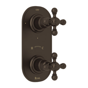 Arcana 1/2 Inch Thermostatic and Diverter Control Trim - Tuscan Brass with Cross Handle | Model Number: AC390X-TCB/TO - Product Knockout