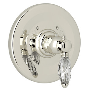 Thermostatic Trim Plate without Volume Control - Polished Nickel with Crystal Metal Lever Handle | Model Number: A4914LCPN - Product Knockout