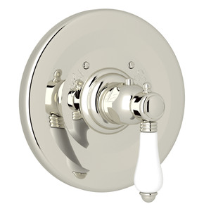 Thermostatic Trim Plate without Volume Control - Polished Nickel with White Porcelain Lever Handle | Model Number: A4914LPPN - Product Knockout