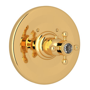 Thermostatic Trim Plate without Volume Control - Italian Brass with Crystal Cross Handle | Model Number: A4914XCIB - Product Knockout
