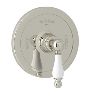 Arcana Thermostatic Trim Plate without Volume Control - Polished Nickel with Ornate White Porcelain Lever Handle | Model Number: AC720OP-PN/TO - Product Knockout