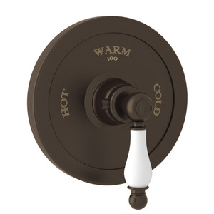 Arcana Thermostatic Trim Plate without Volume Control - Tuscan Brass with Ornate White Porcelain Lever Handle | Model Number: AC720OP-TCB/TO - Product Knockout