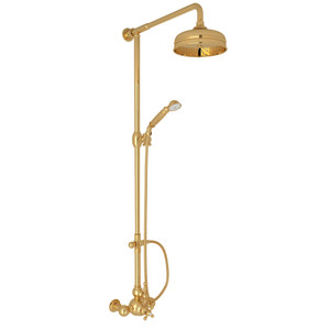 Arcana Exposed Wall Mount Thermostatic Shower with Volume Control - Italian Brass with Ornate Metal Lever Handle | Model Number: AC407L-IB - Product Knockout