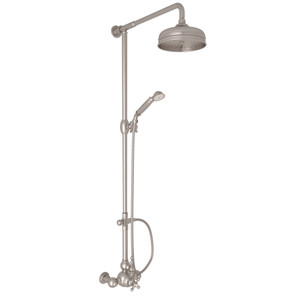 Arcana Exposed Wall Mount Thermostatic Shower with Volume Control - Satin Nickel with Ornate Metal Lever Handle | Model Number: AC407L-STN - Product Knockout