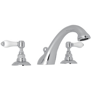 Viaggio 3-Hole Deck Mount C-Spout Tub Filler - Polished Chrome with White Porcelain Lever Handle | Model Number: A1454LPAPC - Product Knockout