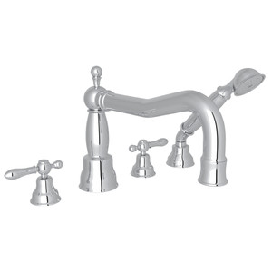 Arcana Column Spout 4-Hole Deck Mount Tub Filler with Handshower - Polished Chrome with Metal Lever Handle | Model Number: AC262LM-APC - Product Knockout