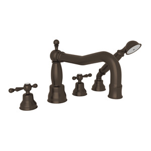 Arcana Column Spout 4-Hole Deck Mount Tub Filler with Handshower - Tuscan Brass with Ornate Metal Lever Handle | Model Number: AC262L-TCB - Product Knockout