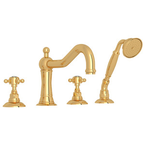 Acqui 4-Hole Deck Mount Column Spout Tub Filler with Handshower - Italian Brass with Crystal Cross Handle | Model Number: A1404XCIB - Product Knockout